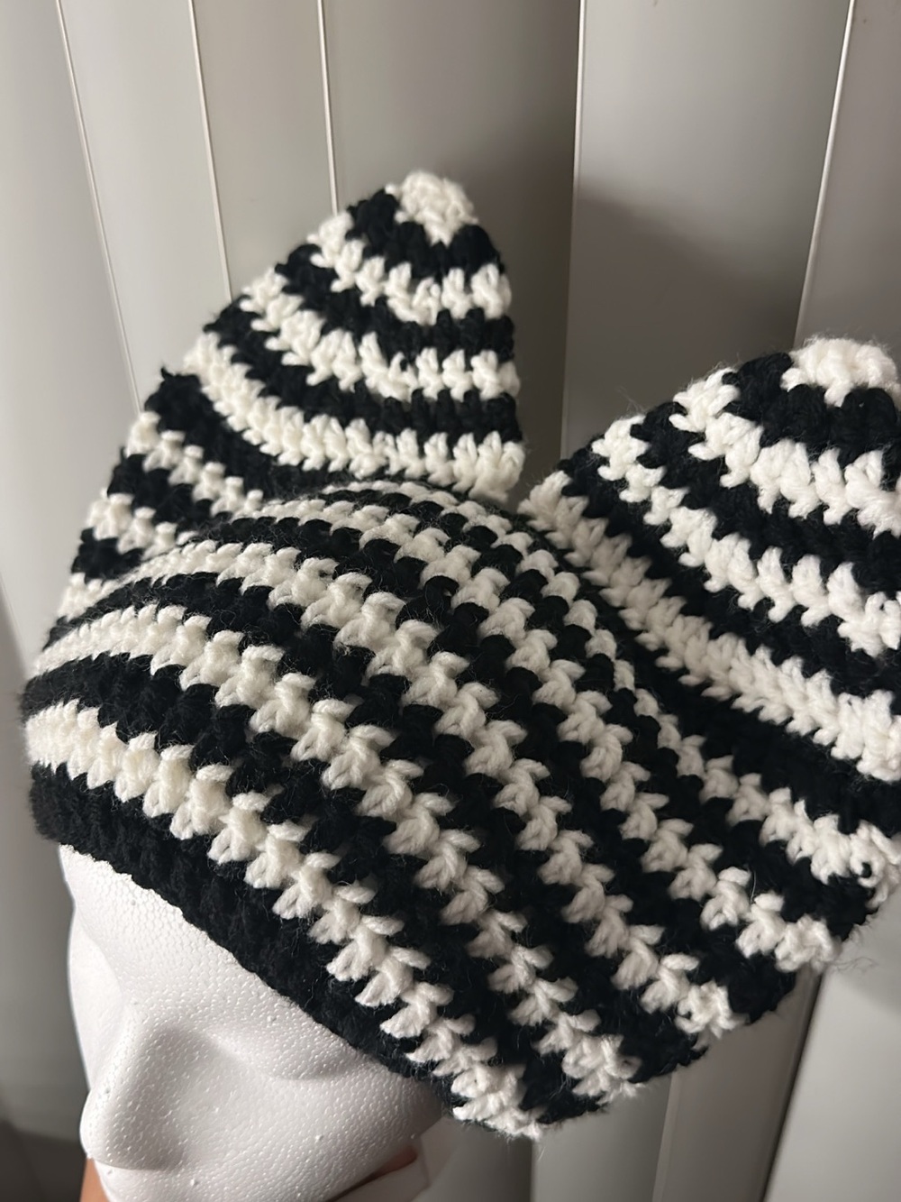 Black & White Striped Crochet Ear Beanie
